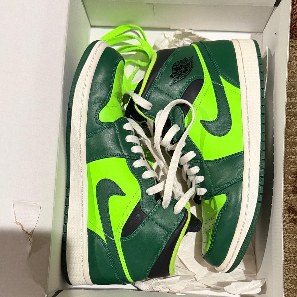 Green and Neon Green High-Top Jordan Gorge Green Sneakers